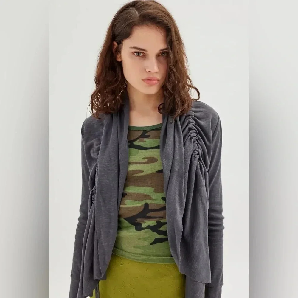 UO Zander Cinched Open-Front Cardigan, Grey, Size Small, New with Tags